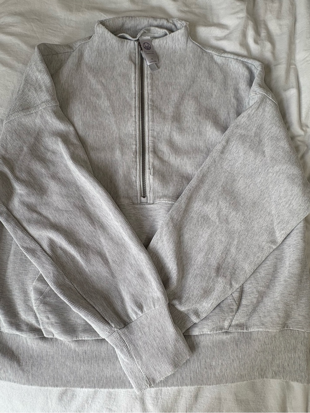 Womens Light Gray Quarter-Zip Sweater - Casual Pullover